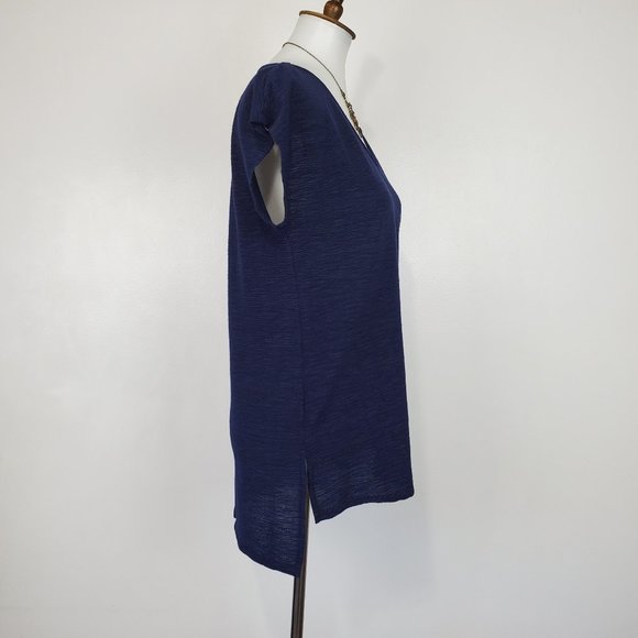 Dana Buchman Navy Textured Step-Hem Pullover V-Neck Top Blouse NEW NWT Size S - Picture 5 of 12